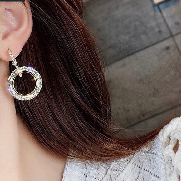 925 Sterling Silver Crystal Double Hoop Earings - Picture 5 of 5